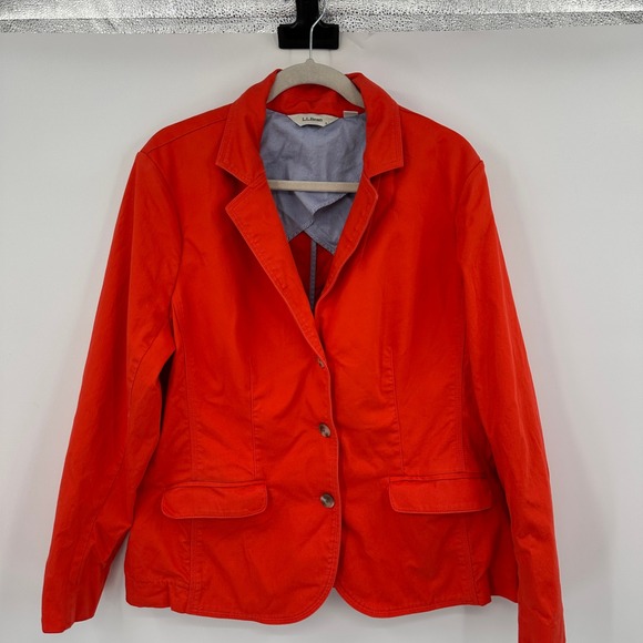 LL Bean Jackets & Blazers - LL Bean Women's Orange Cotton Canvas Blazer Jacket Button Front Pockets Size XL